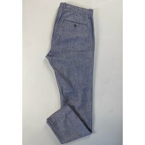 J Crew 484 Slim Flt Front Cotton Chambray Chino Pants. Linen Look. Men's 34X32.